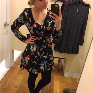 Express Long Sleeve Mini Wrap Dress